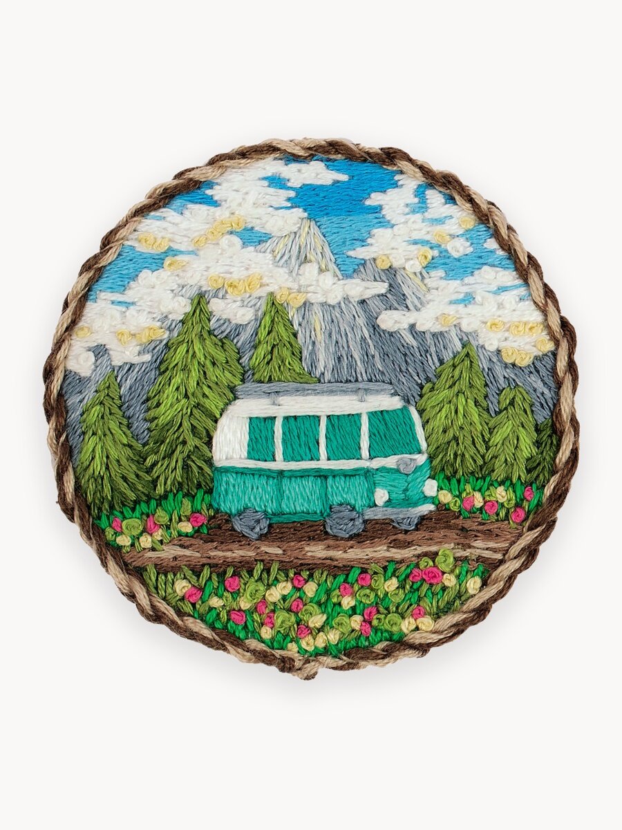 Набор для вышивания PANNA "Живая картина" JK-2216 "Брошь. Путешествие на колесах" 5.5 х 5.5 см