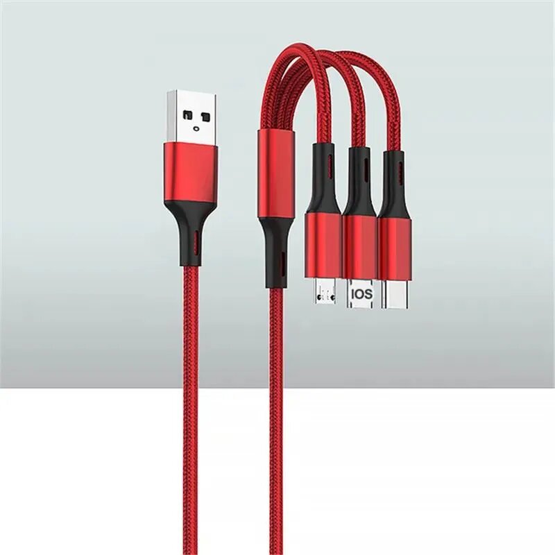 Кабель для мобильных устройств USB Type-C/Micro-USB 2.0 Type-A, красный