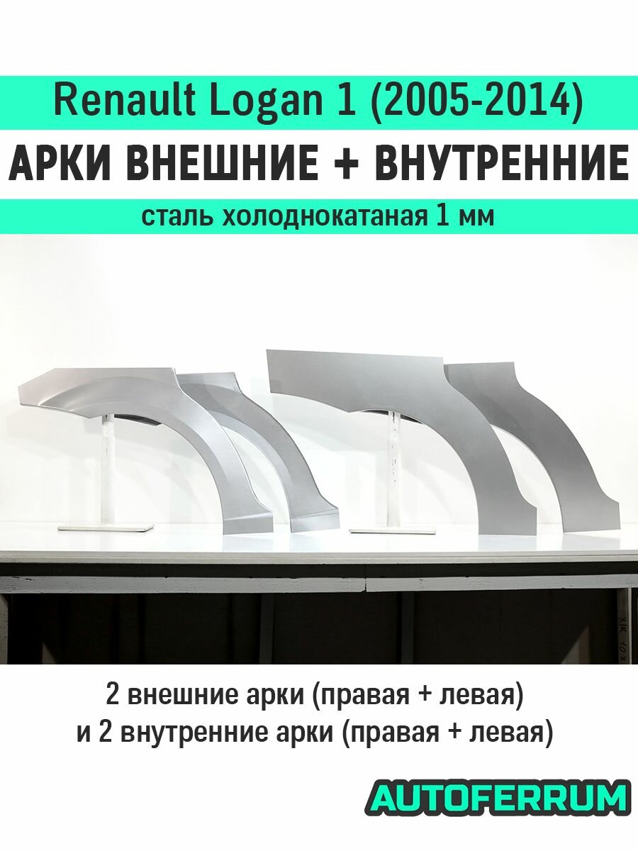 Комплект ремонтных задних внешних и внутренних арок (1 мм) для Renault Logan 1 2005-2014 (рено логан 1), тип кузова - седан, холоднокатаная сталь