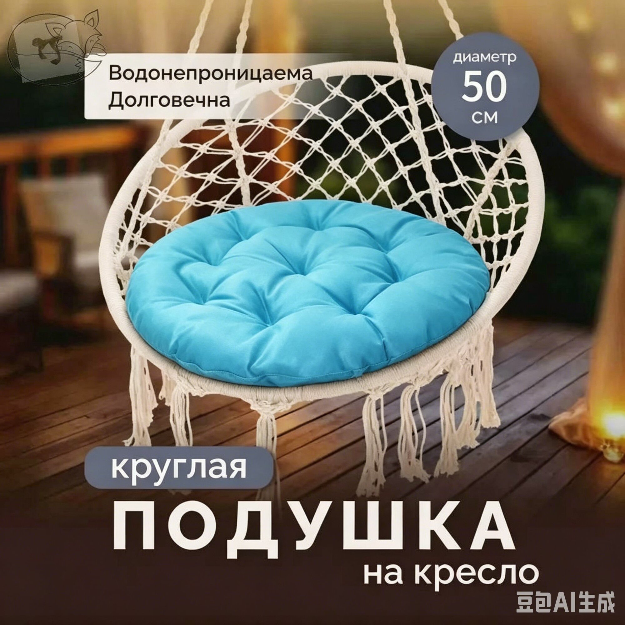 Матрас для садовой мебели 50х50 см, подушка на качели, гипоаллергенный наполнитель волокно, двусторонний с одинаковой же