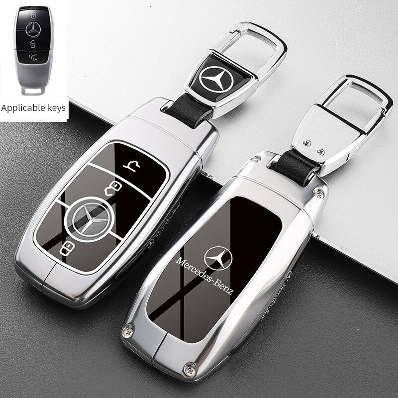 Чехол для ключа-брелока Mercedes-Benz E-Класс с серебристым цветом и квадратной пряжкой для моделей 2016-2023 гг.
