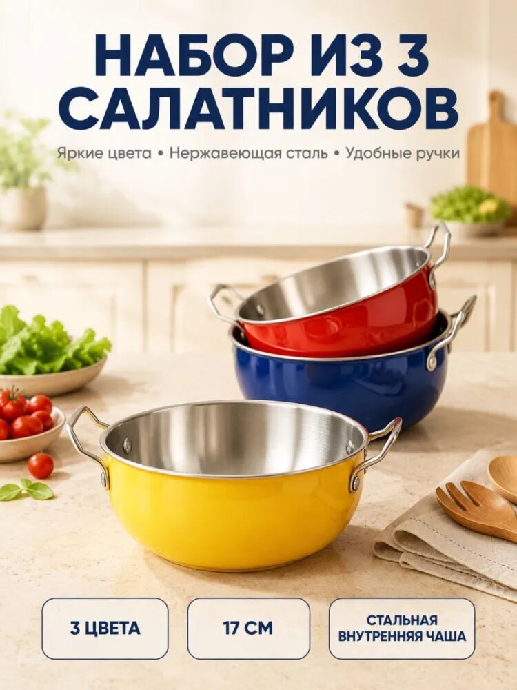 Салатник 17 см 700 мл 3 шт красный
