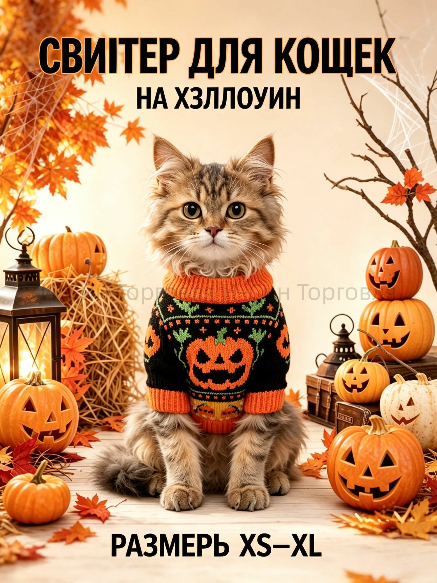 Свитер для собак на Хэллоуин, теплая вязаная одежда для маленьких собак, тыквенный узор, размеры XS XL