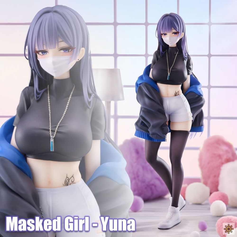 Аниме фигурка Mask girl Yuna 23 см в фиолетовом цвете, аксессуар для моделирования высотой 9 см и шириной 12 см