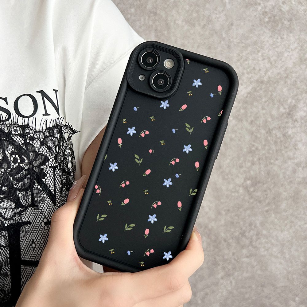 Чехол на Айфон 16 про / IPHONE 16 PRO с мелким цветочным принтом, чёрного цвета оригинальный, защитный от ударов, силиконовый чехол
