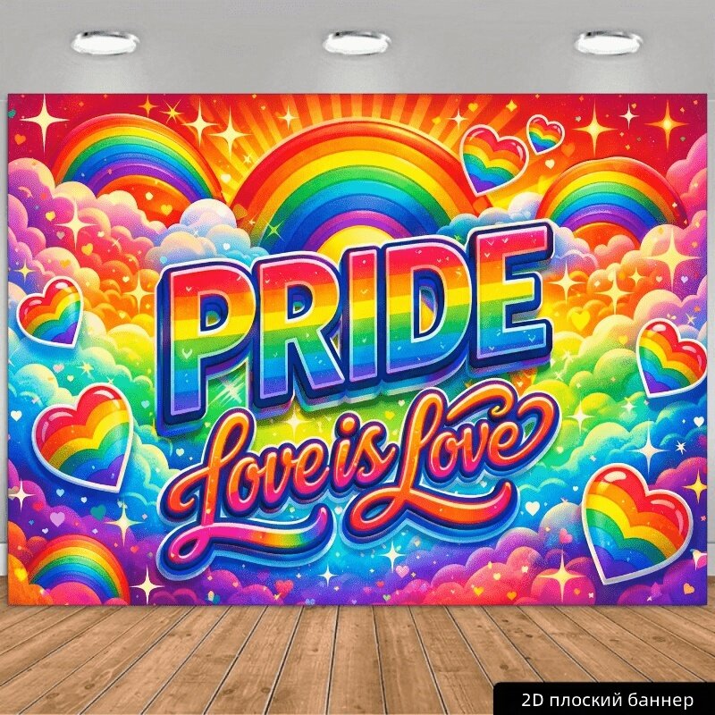 Декоративный фон для фотозоны радужный с надписями PRIDE и LOVE IS LOVE, звезды, для вечеринок дней рождения свадеб и выпускных, 110х180 см