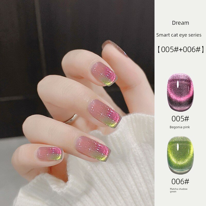 Гель-лак с эффектом кот-глаз 005# и 006# Коралловый розовый роса и Матча теневой зеленый комбо