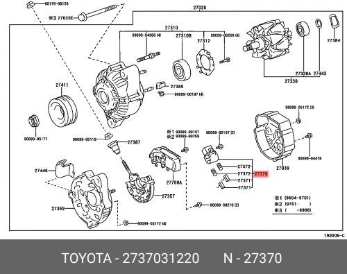Щетки генератора TOYOTA LAND CRUISER (150)-PRADO (2009>)/RAV 4 (2006-2013)