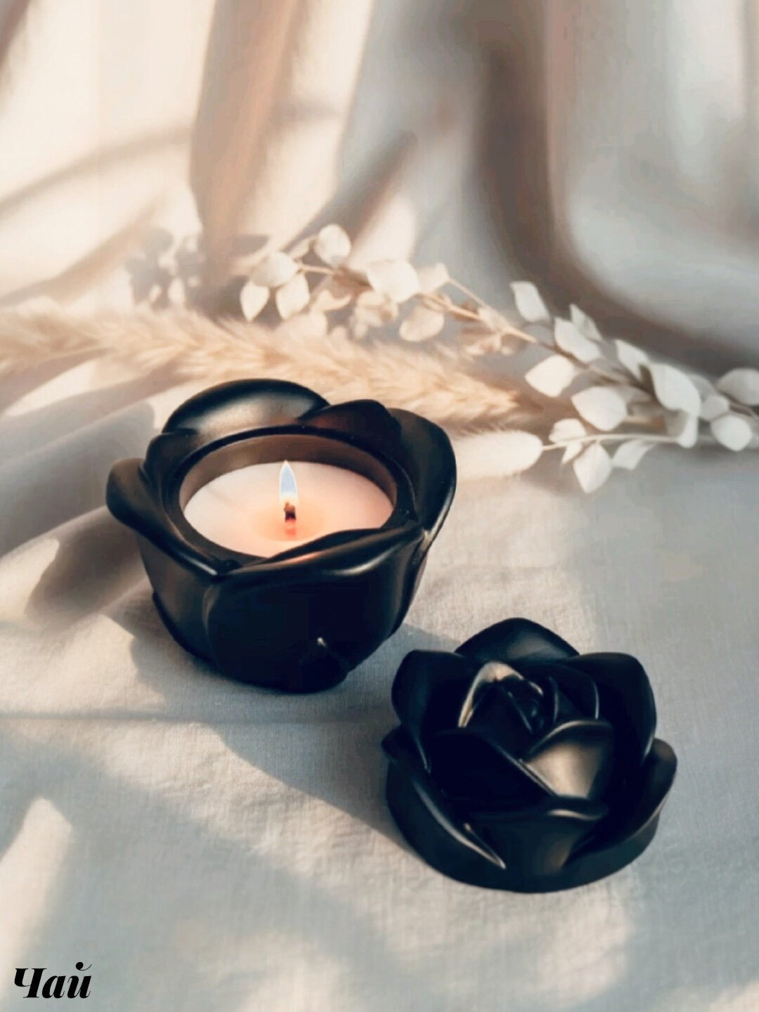 Декоративная свеча "Роза", из гипса и соевого воска, аромат, для декора, — фото 1