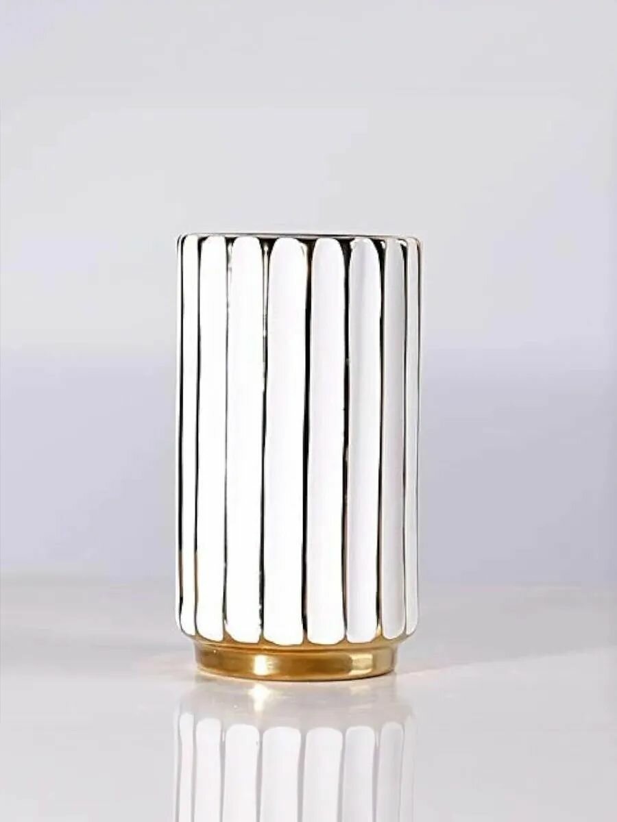 Ваза керамическая, 21*11*11см, настольное размещение, цвет золотистый, белый