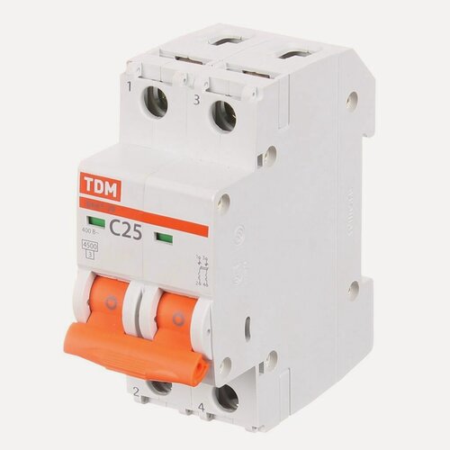 Изображение товара Автоматический выключатель TDM Electric ВА47-29, 2 полюса, 25 А, 4.5 кА, характеристика С, артикул SQ0206-0095