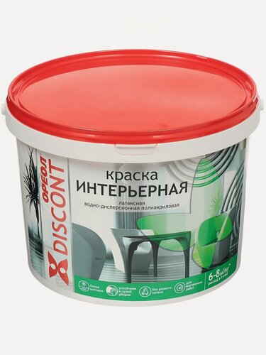 Изображение товара Краска воднодисперсионная, Ореол, Дисконт, латексная, интерьерная, матовая, белая, 13 кг