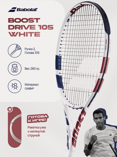 Изображение товара Ракетка для большого тенниса Babolat Boost Drive 105 White (Ручка 2, с натяжкой)