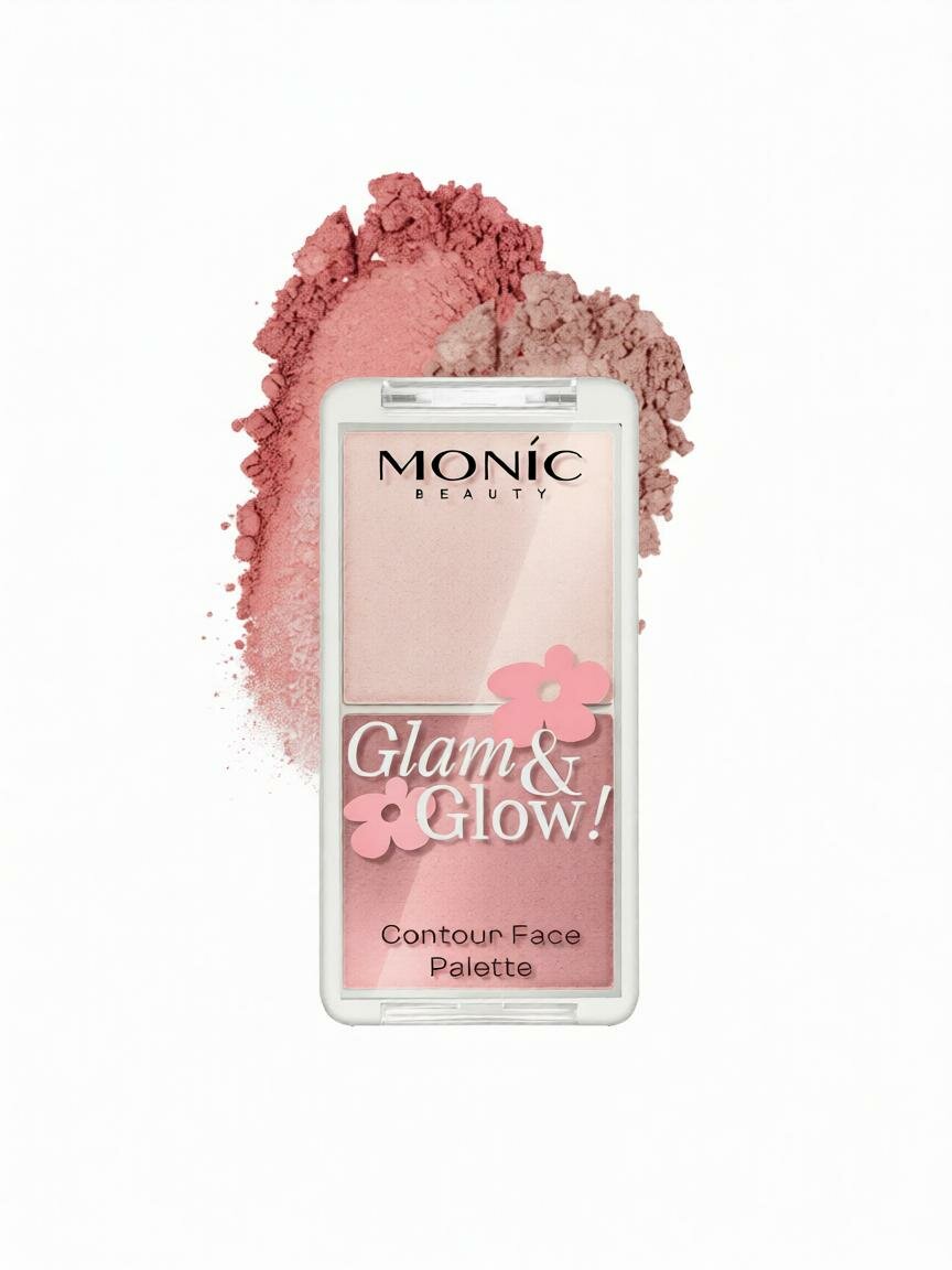 Контуринг для лица Monic Beauty Glam&Glow Fase Palette! тон 03 Attention, хайлайтер, румяна