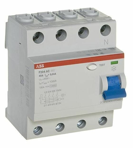УЗО F204 AC-40/0,03 4-х полюсное тип AC 40A 30mA 4 модуля (ВДТ) 2CSF204001R1400