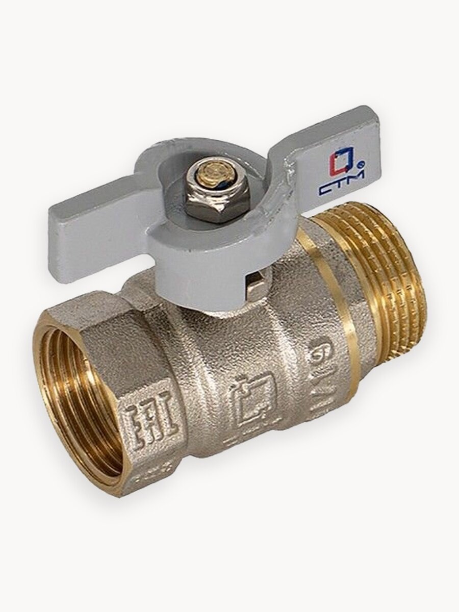 Кран шаровой для воды, латунный, внутренняя/наружная резьба, бабочка, СТМ 3/4",