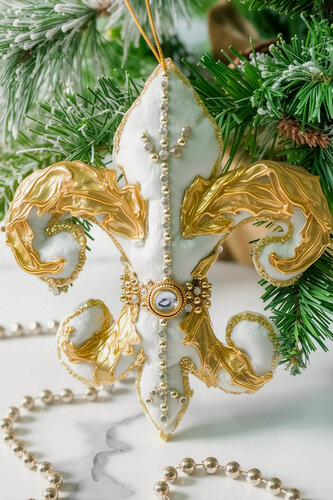 Изображение товара Ёлочная игрушка флер ДЕ ЛИС, полиэстер, белая, 18 см, Winter Deco 2007387