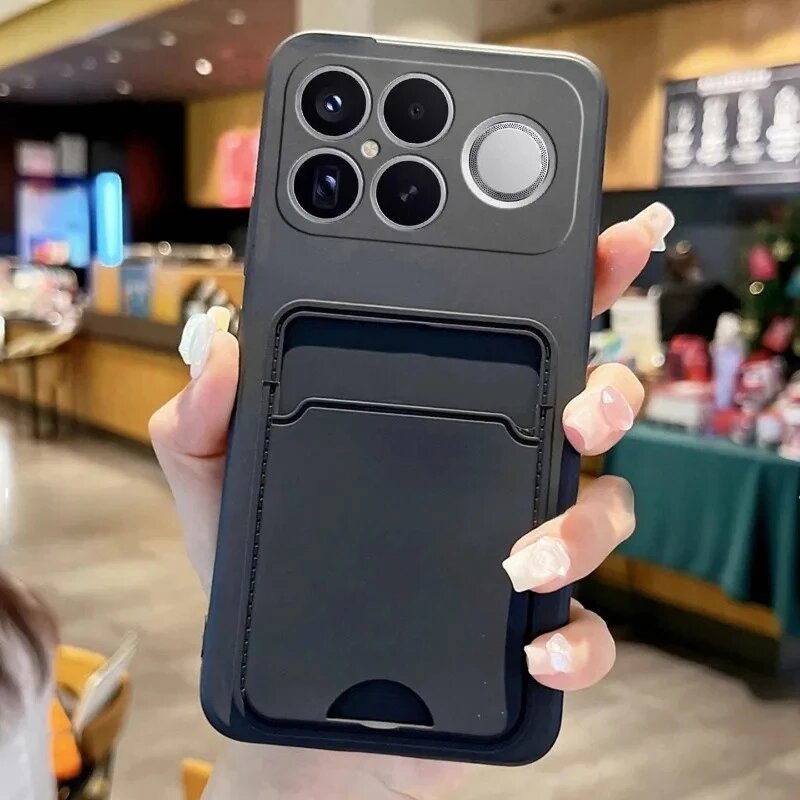 Черный силиконовый чехол для POCO F8 pro с картхолдером