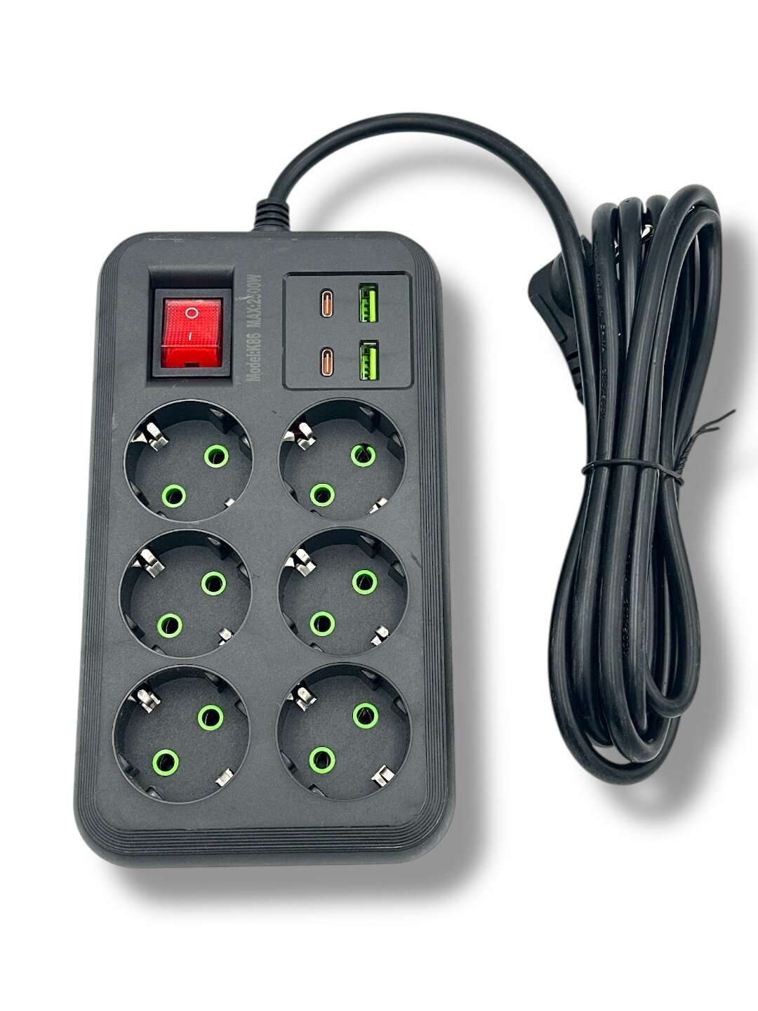 Сетевой фильтр на 6 розеток + 4 USB-порта (Type-C и USB-A) компактный, мощный и безопасный