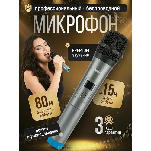Микрофон караоке беспроводной 2 шт с шумоподавлением темно-серый 9990₽