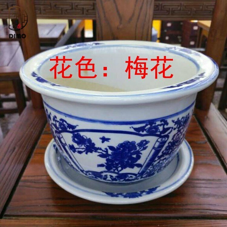 Керамический цветочный горшок Jingdezhen, большой бонсай, цветочная чаша, горшок для растений с поддоном, сине-белый фарфоровый горшок для посадки, оптовая продажа