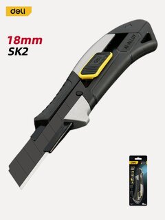 Изображение товара Технический нож 18мм Deli DL4256 (сталь SK2, корпус из алюминиевого сплава, прорезиненная рукоятка, автоблокировка)