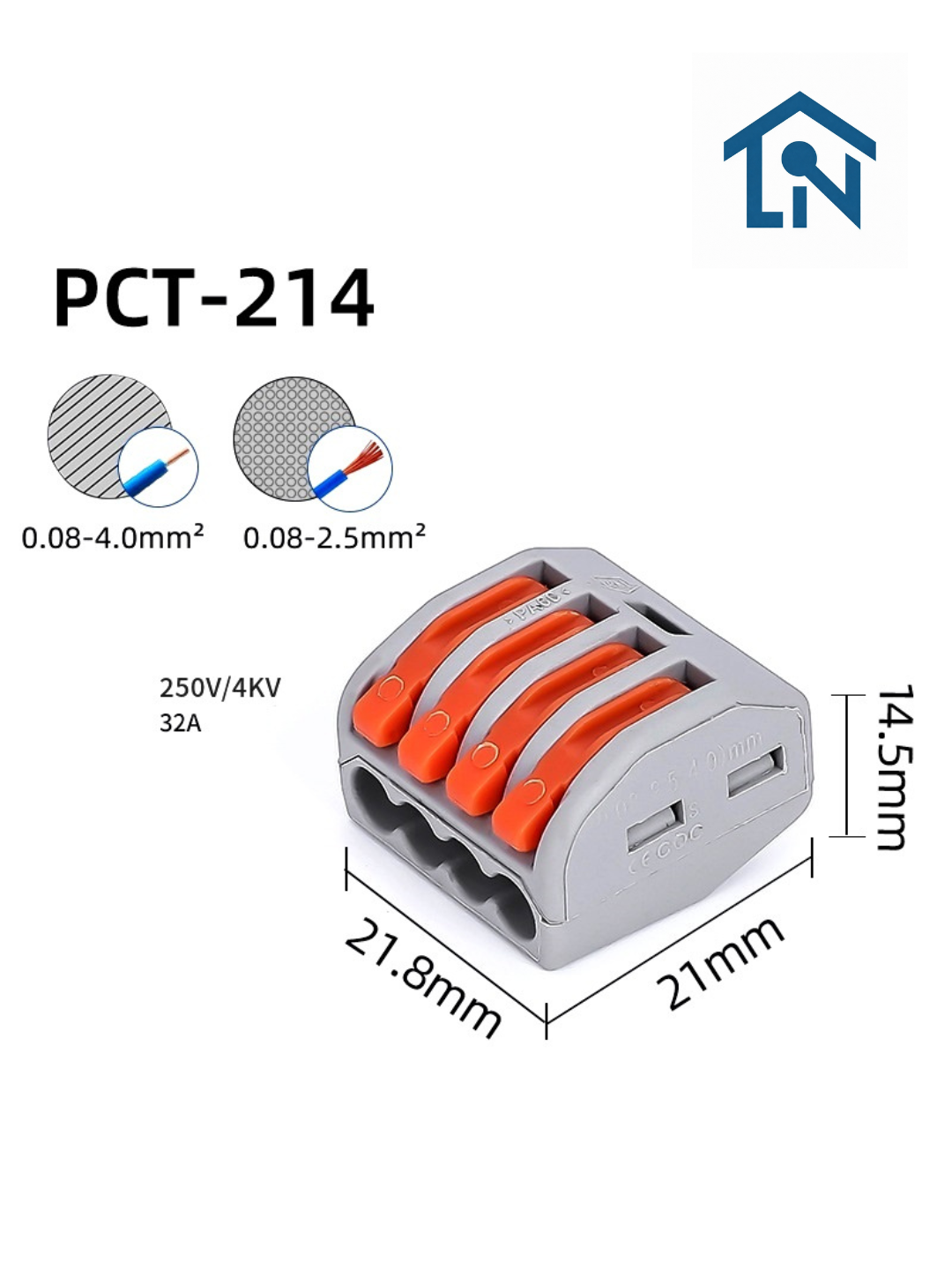 Клемма строительно-монтажная рычажная 4-контактная (набор 10 шт.) — Универсальный соединитель проводов 32А/600В | PCT214