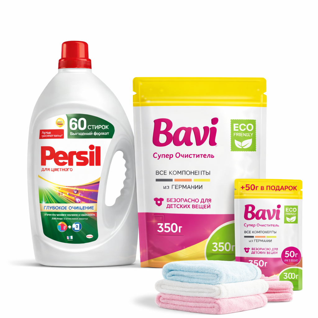 Набор для стирки "1+1", Persil и Bavi, гель и пятновыводитель, 3,9л/350г