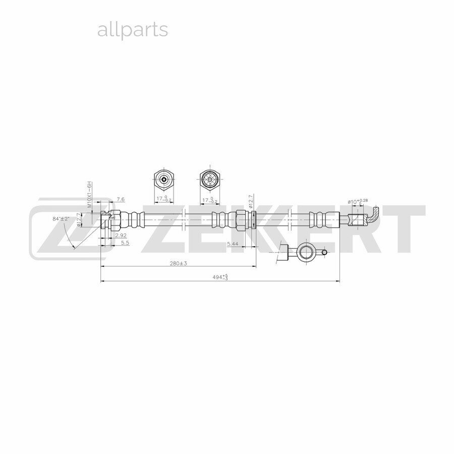 ZEKKERT BS-9106 Шланг тормозной задний Mazda MX-6 92- 626 V 98- Xedos 6 92-