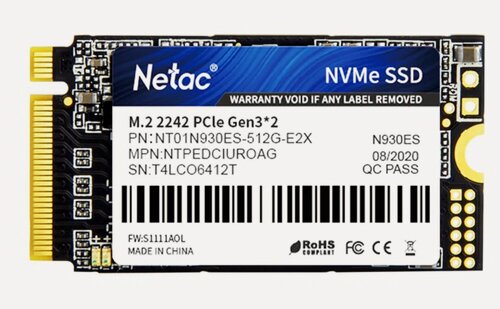 Изображение товара SSD накопитель NETAC N930ES NT01N930ES-512G-E2X 512ГБ, M.2 2242, PCIe 3.0 x2, NVMe, M.2