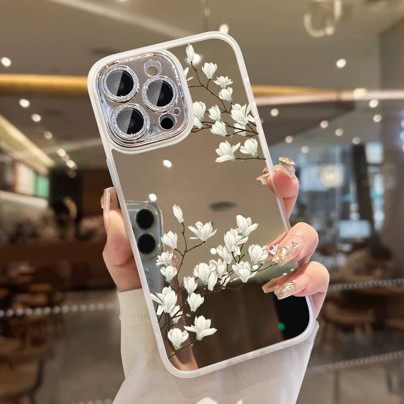 Чехол для iPhone 17 Pro Max из силикона, ударопрочный, с зеркальным покрытием и блестящей линзой, серебристый с узором