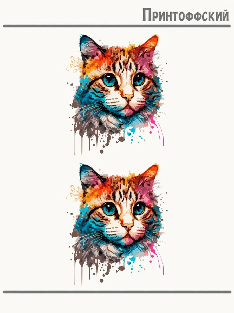 2-е (Две) Термонаклейки котик