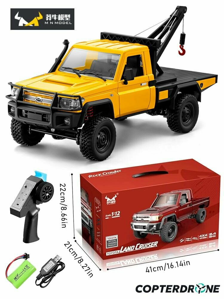 Радиоуправляемая машина MN MODEL, внедорожник с лебедкой Land Cruiser 1:12, 2,4 ГГц, RTR, 4WD - MN-82T-YELLOW
