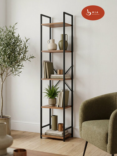 Изображение товара Стеллаж для цветов Leset "Стилвуд 15", стеллаж напольный, 5 полок, чёрный/орех лион, 30×23,5×143 см