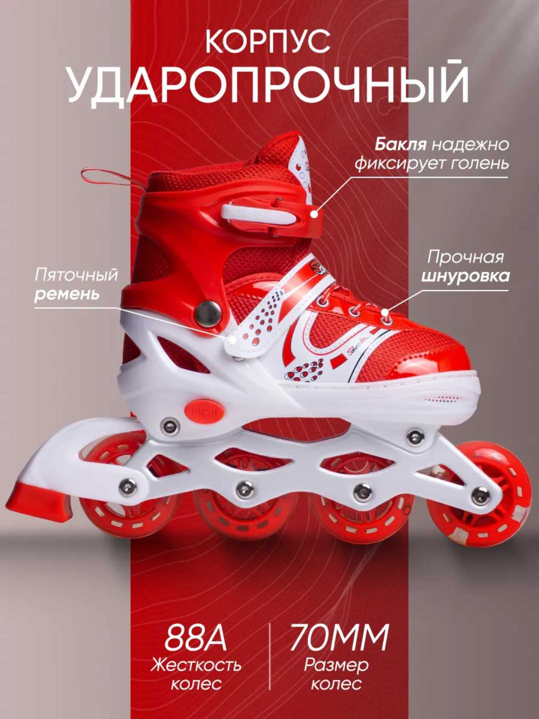 Роликовые коньки Happy Sport красний S — фото 1