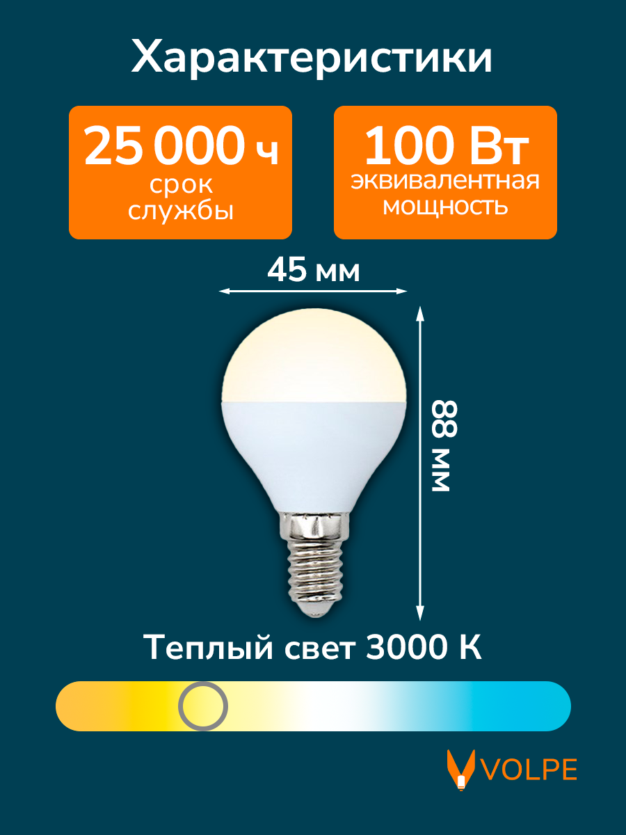 Лампочки светодиодные E14 11Вт 3000К теплый белый свет, шар 10 штук