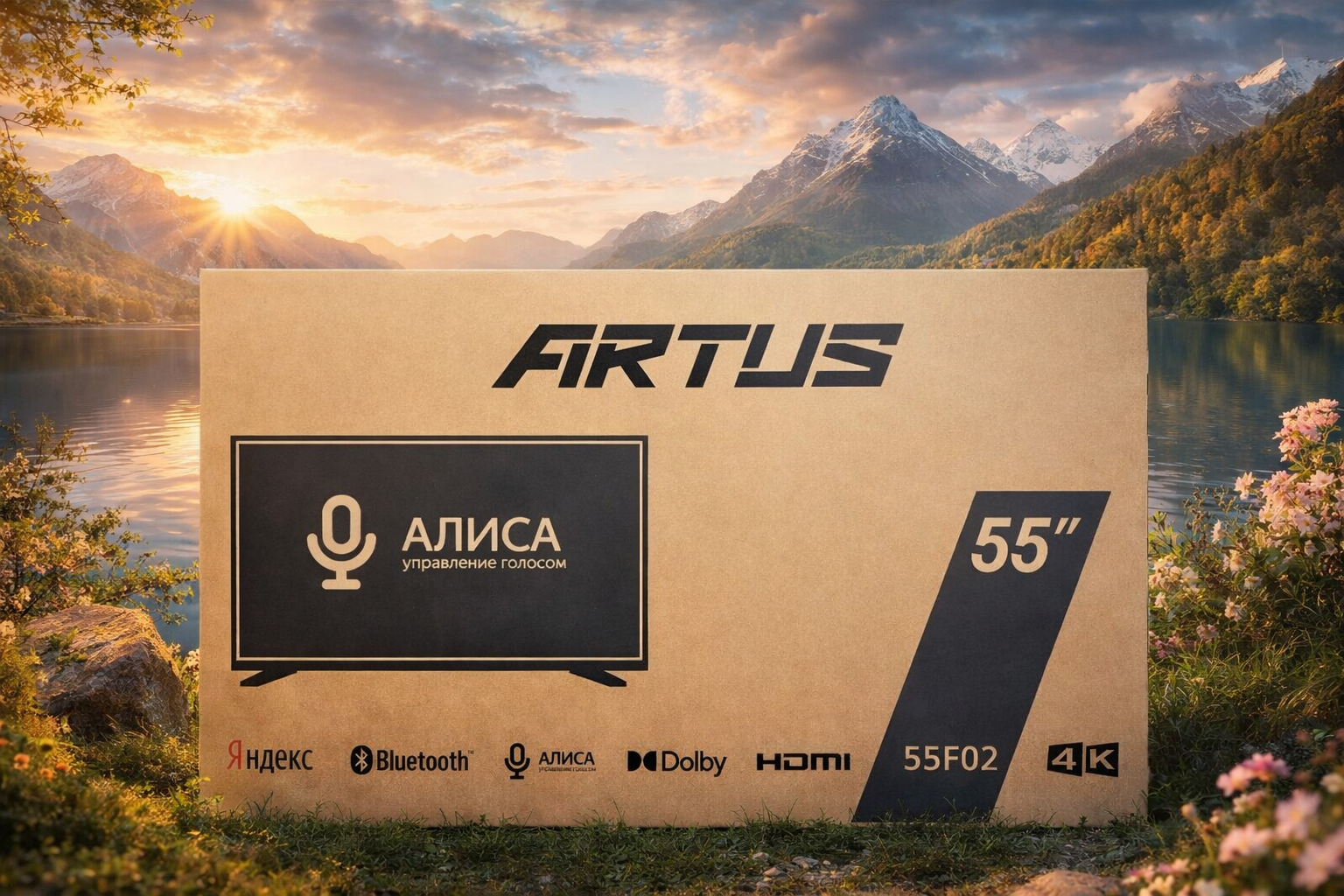 Телевизор ARTUS 55 яндекс алиса, 4K UHD, Smart TV, голосовое управление и интеграция с умным домом.