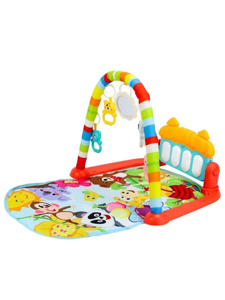 Игровой коврик-пианино(свет, звук, 5 подвесных игрушек, 3xА