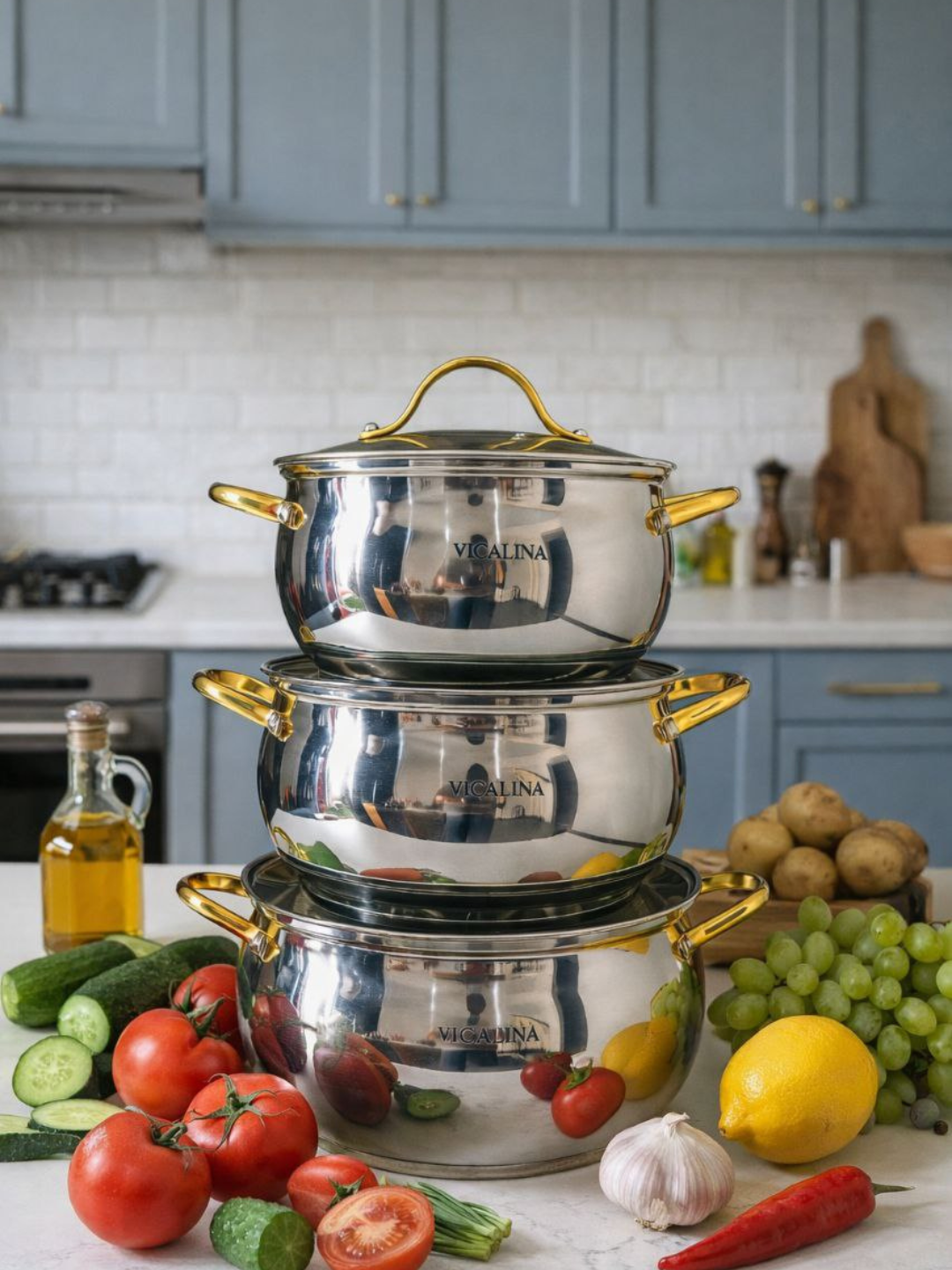 Набор кастрюль Vicalina из нержавеющей стали, 3 предмета (20/22/26 см) — фото 1