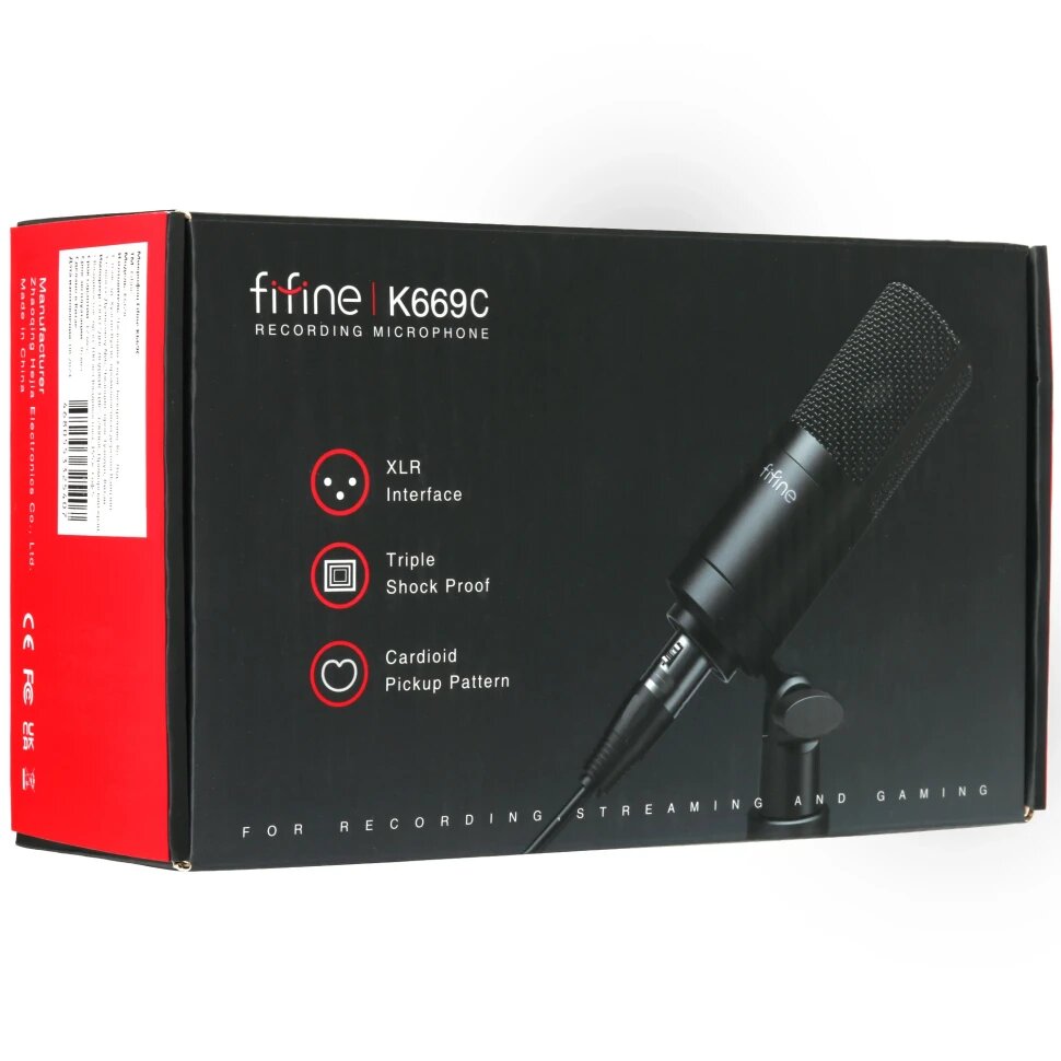 Микрофон Fifine K669C, проводной, настольный, XLR, металл, черный