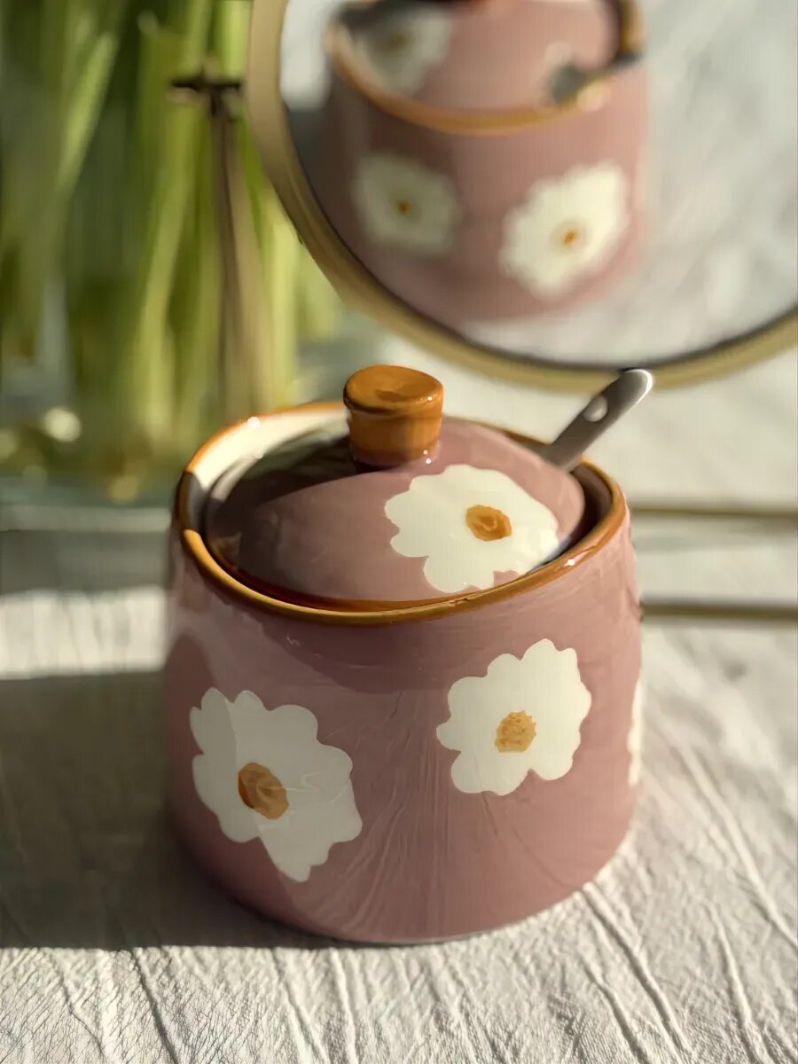 Сахарница керамическая с крышкой и ложкой