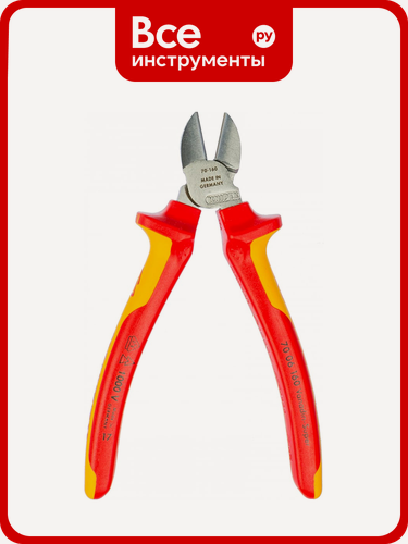 Изображение товара Бокорезы KNIPEX KN-7006160 для резания проволоки, диэлектрические, с двухкомпонентными рукоятками в красно‑жёлтом цвете