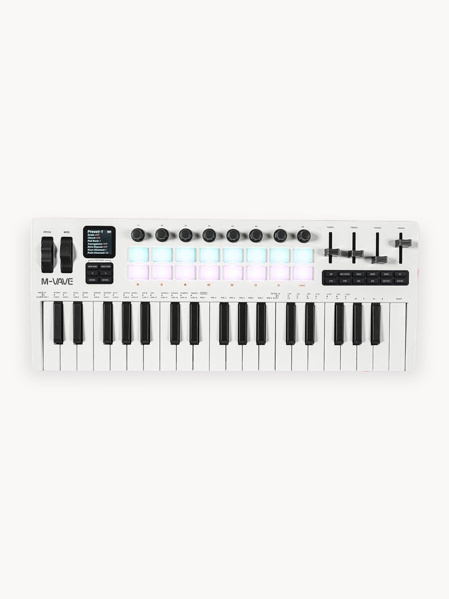 MIDI-клавиатура M-VAVE SMK-37 PRO White, 37 клавиш, беспроводная, Bluetooth