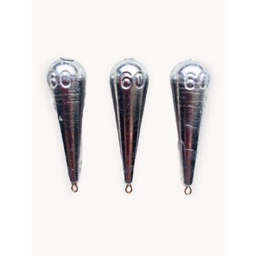 Набор грузил для рыбалки Капля вытянутая с ухом 60 гр (3шт) на отводной поводок Дроп шот