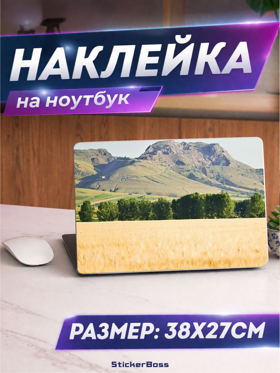 Наклейка на ноутбук Пшеничное поле и горы 38х27 см