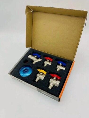 Изображение товара Набор Угловых шаровых кранов с накидной гайкой для газового котла, TIM DE101k, до 10 бар