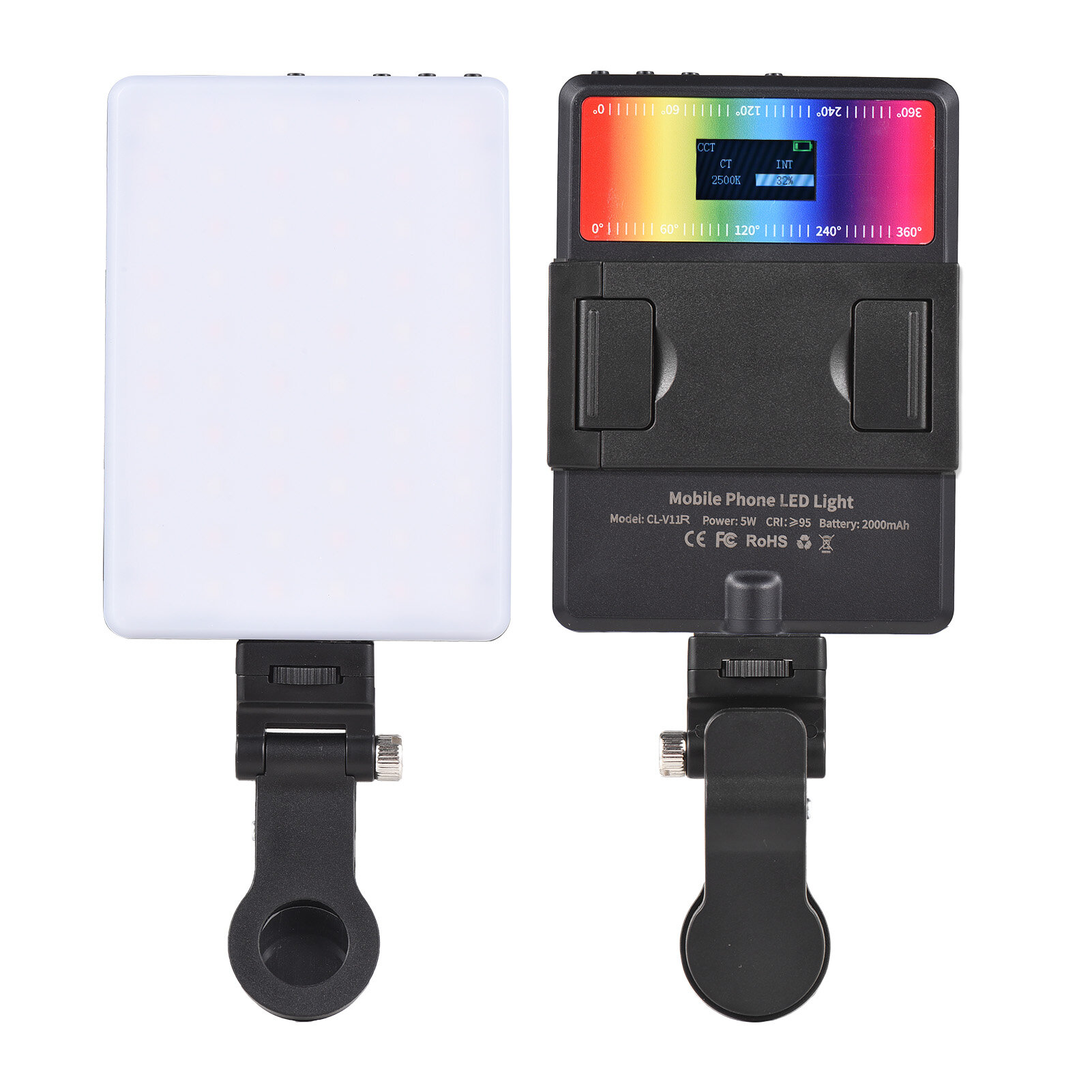 5W RGB Лампа для фотографии Двухцветная LED Лампа Карманная Влог Лампа Температура цвета 2500K-9000K Регулируемая яркость с ЖК-экраном 78 светодиодных элементов 24 эффекта освещения Отверстия с резьбой 1/4 дюйма Батарея 2000mAh Встроенная