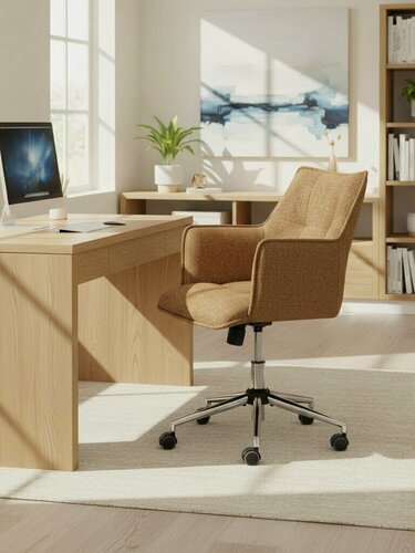 Изображение товара Кресло компьютерное офисное TetChair, хром, велюр/букле, тёплый бежево‑коричневый цвет