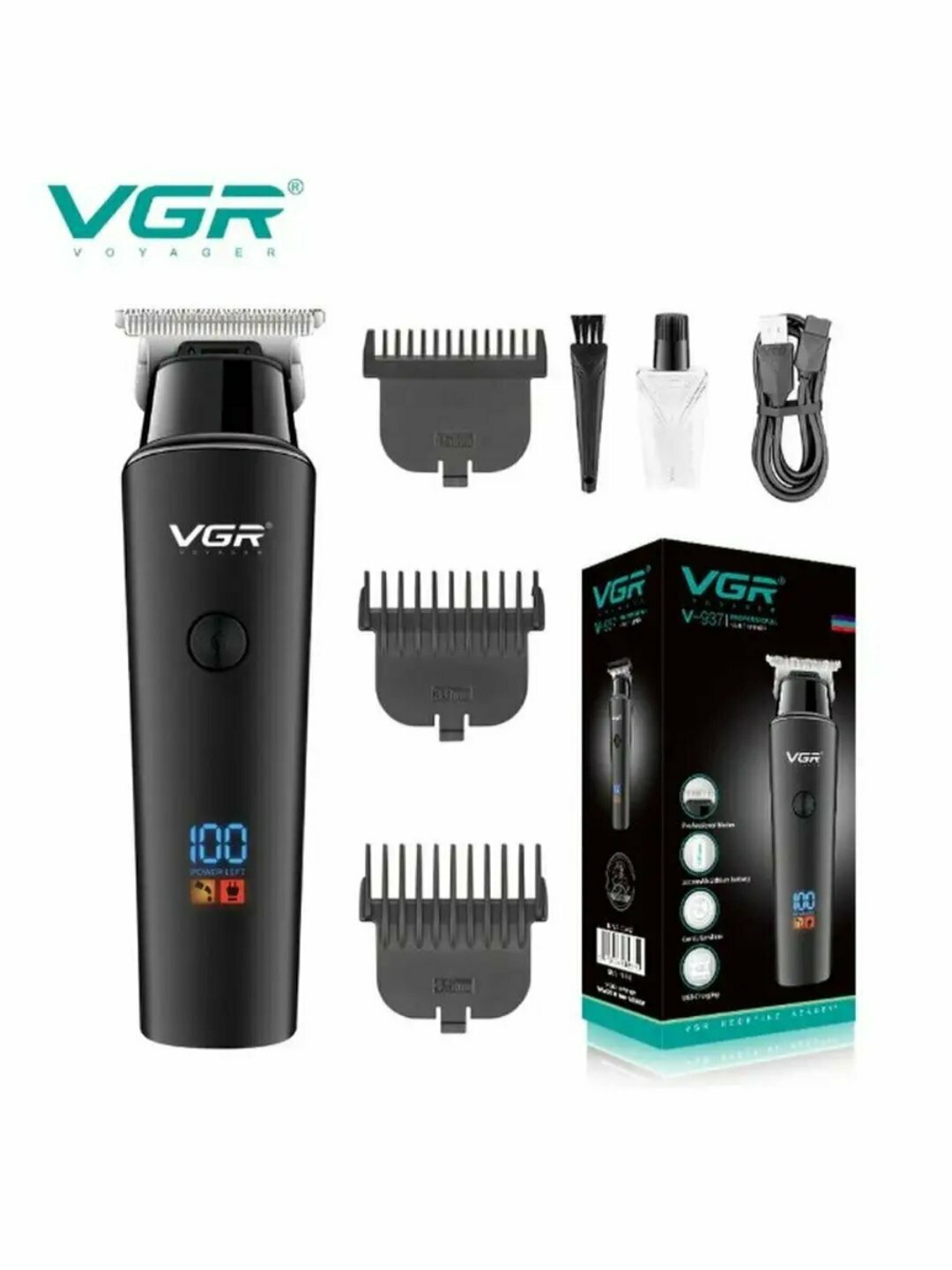 Беспроводная машинка триммер для стрижки волос и бороды VGR V-937 с LCD дисплеем — фото 1