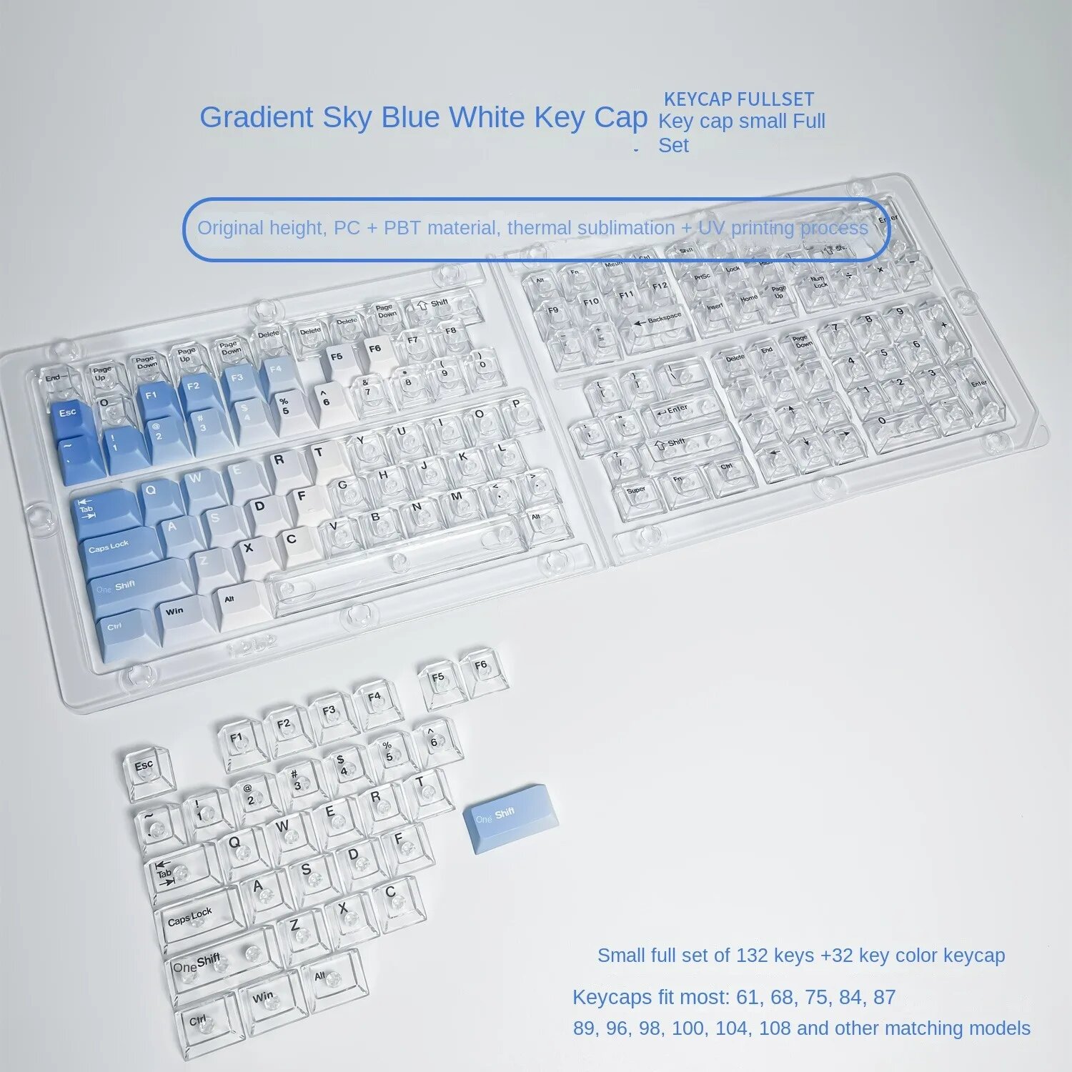 HYEKIT прозрачные кейкапы PBT+PC 164 клавиш профиль Cherry для механической Синий, Blue White